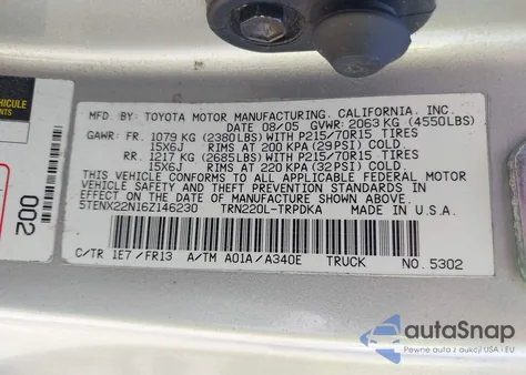 2006 Toyota Tacoma из США, поврежденный, VIN 5TENX22N16Z146230